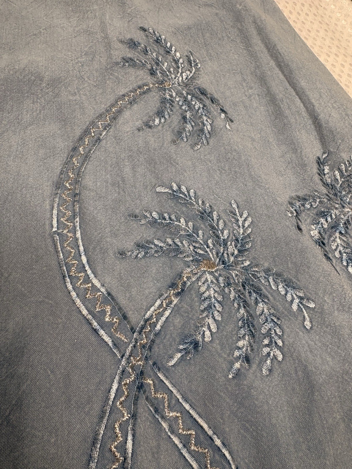 raya sun Light Blue Cover Up Dress Palm Tree Embroidered NWT