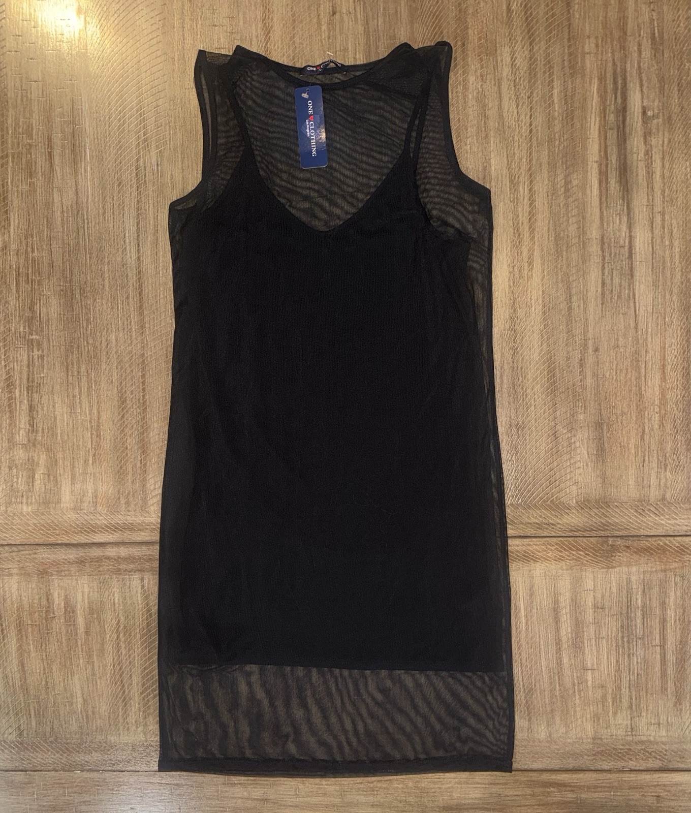 NWT One Love Clothing Black Sheer Mesh Overlay Mini Sleeveless Dress Goth Size M