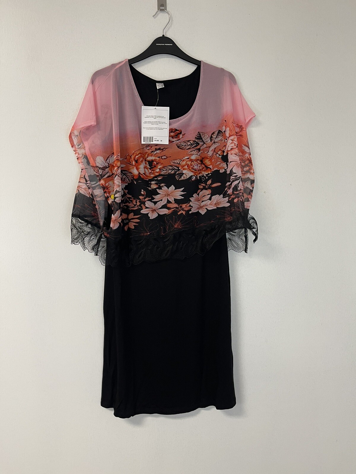 Harmony Shift Dress Womens 14 Floral Short Sleeve Black Round Neck N104