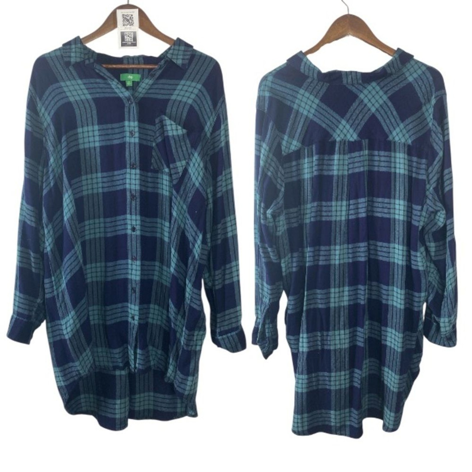 Dip Blue and Green Plaid Button-Up Shirt// 2X