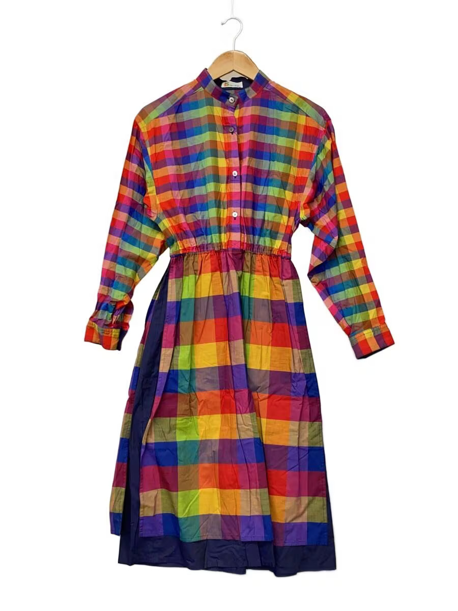 ISSEY MIYAKE long sleeve dress 9 cotton multicolor check
