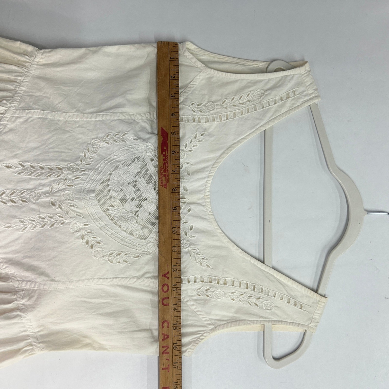 Cottagecore Eyelet Embroidered Midi Dress Small Cream White Back Bow Coquette