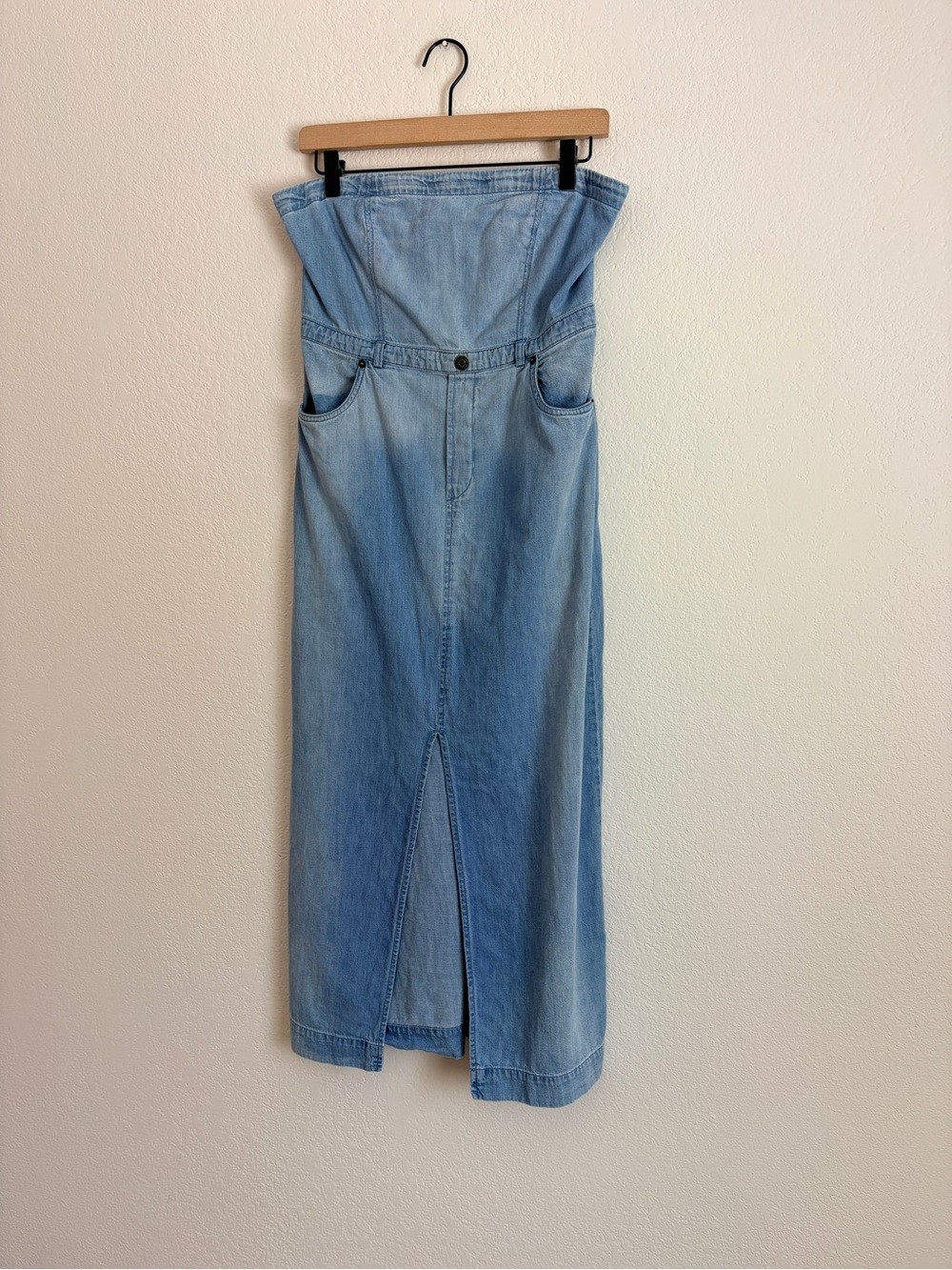 Free People Picture Perfect Light Wash Denim Strapless Dress