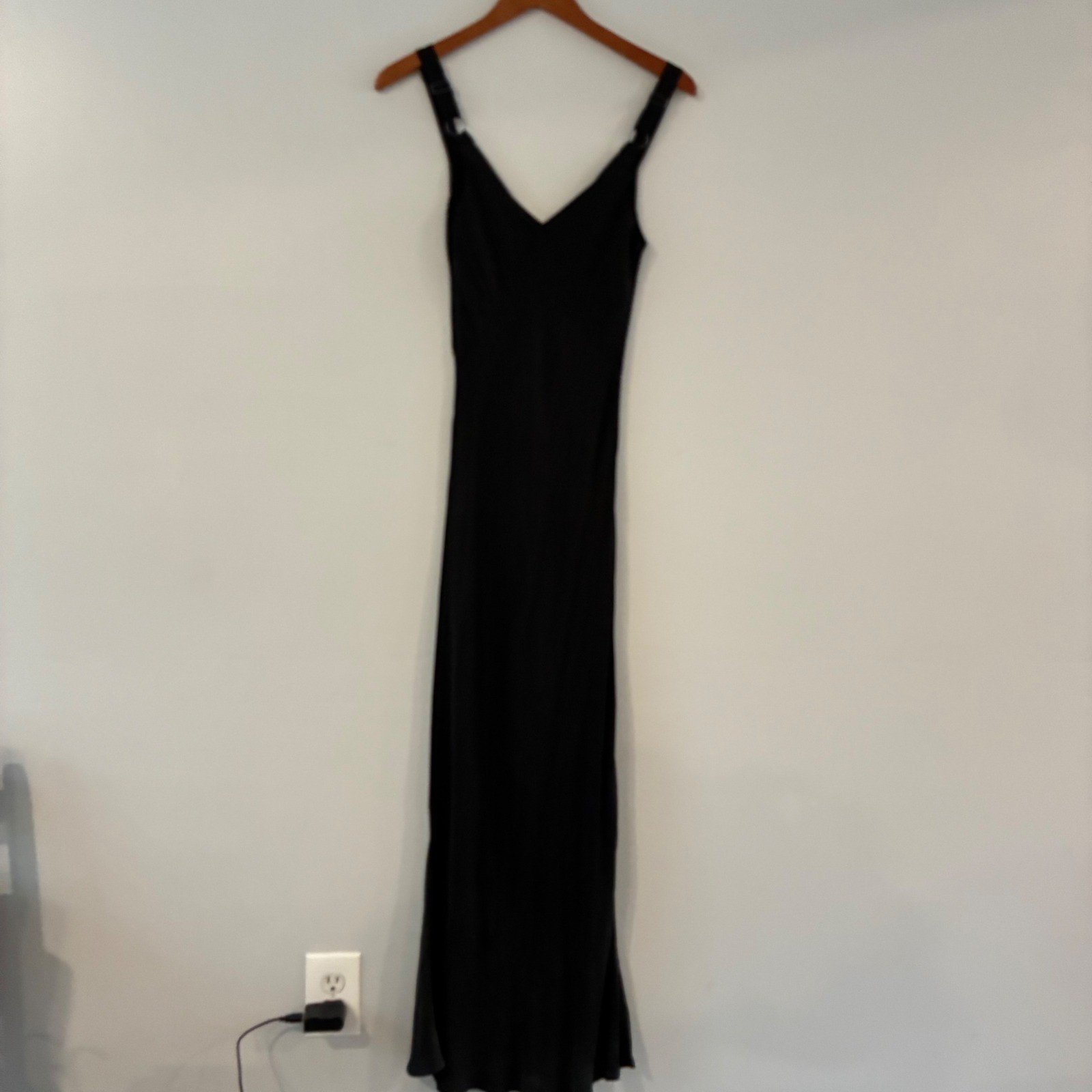 Billy J Maxi Slip Dress 8 Black Minimalist Silky Cocktail Chic Fluid Elegant LBD