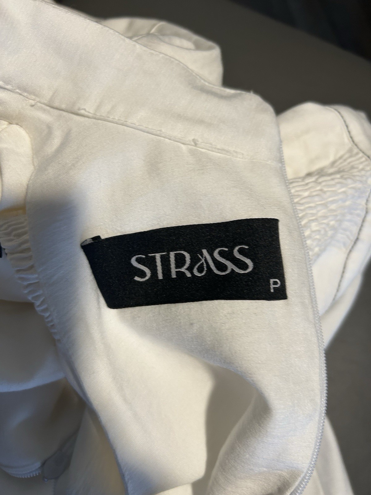 Straas High Halter Neckline.Side Slit.Size P
