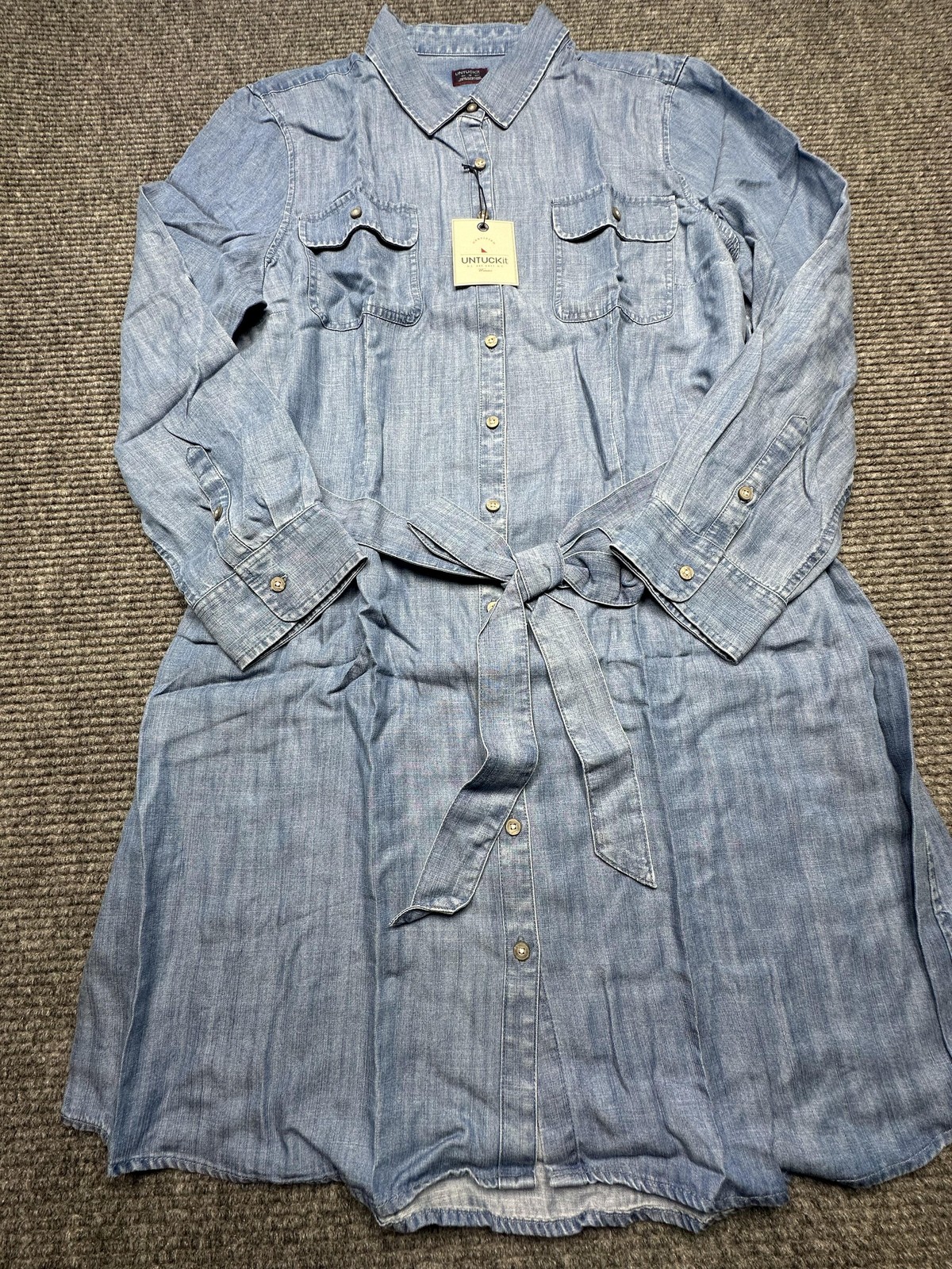 UNTUCKit ZARA Dress Womens 16 Chambray Belted Button Down Long Sleeve Fall Boho