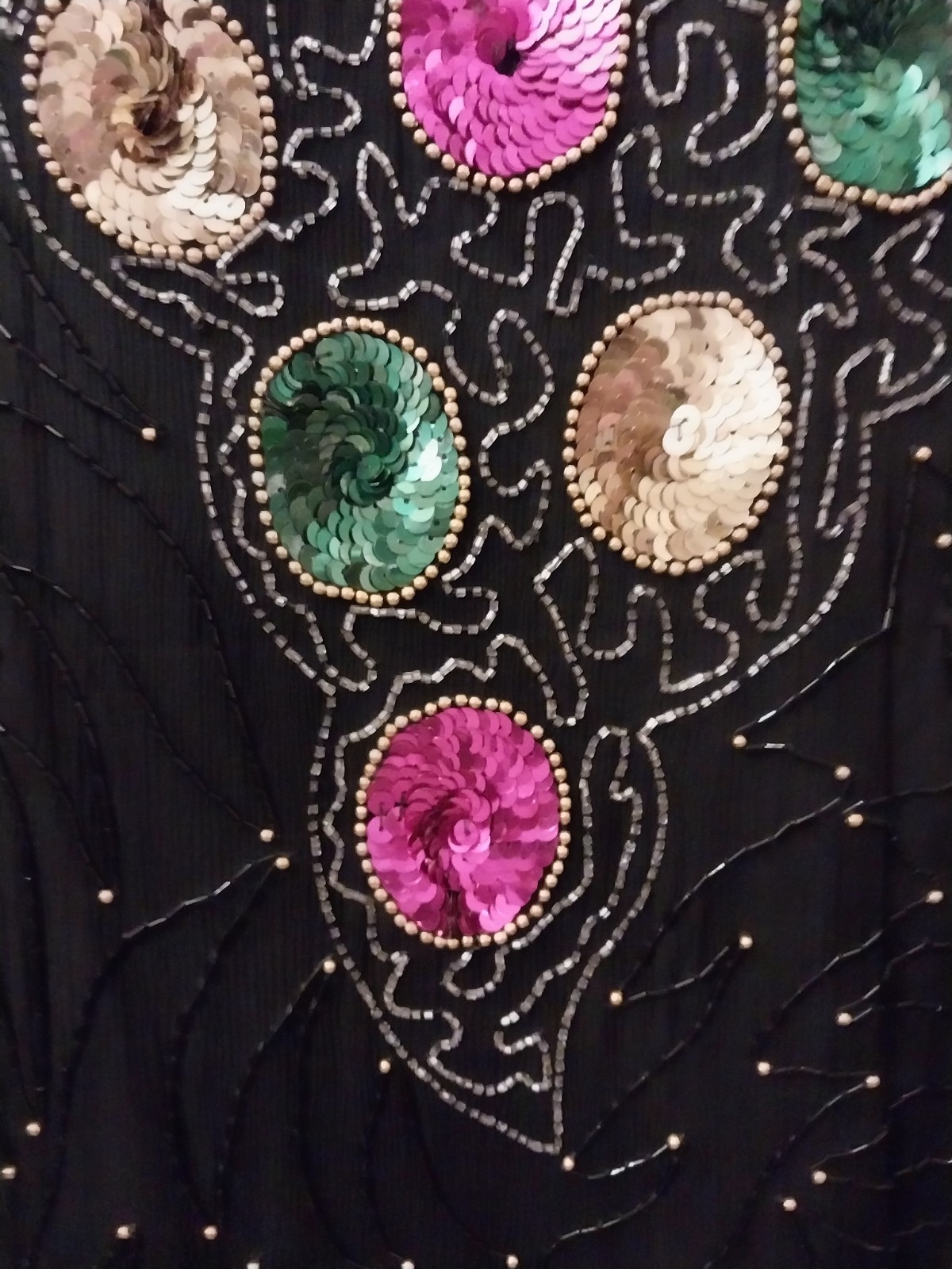 Vtg Laurence Kazar Beaded Sequin Cocktail Dress Size L Black Christmas NWT