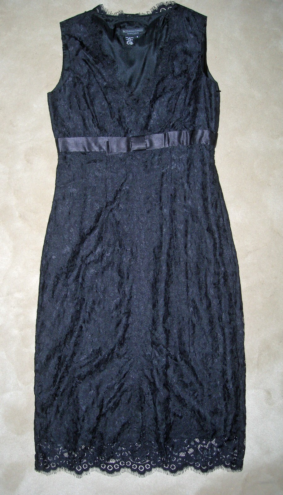 NWOT J. PETERMAN Black Lace Sheath Cocktail Party Dress 6 Midi