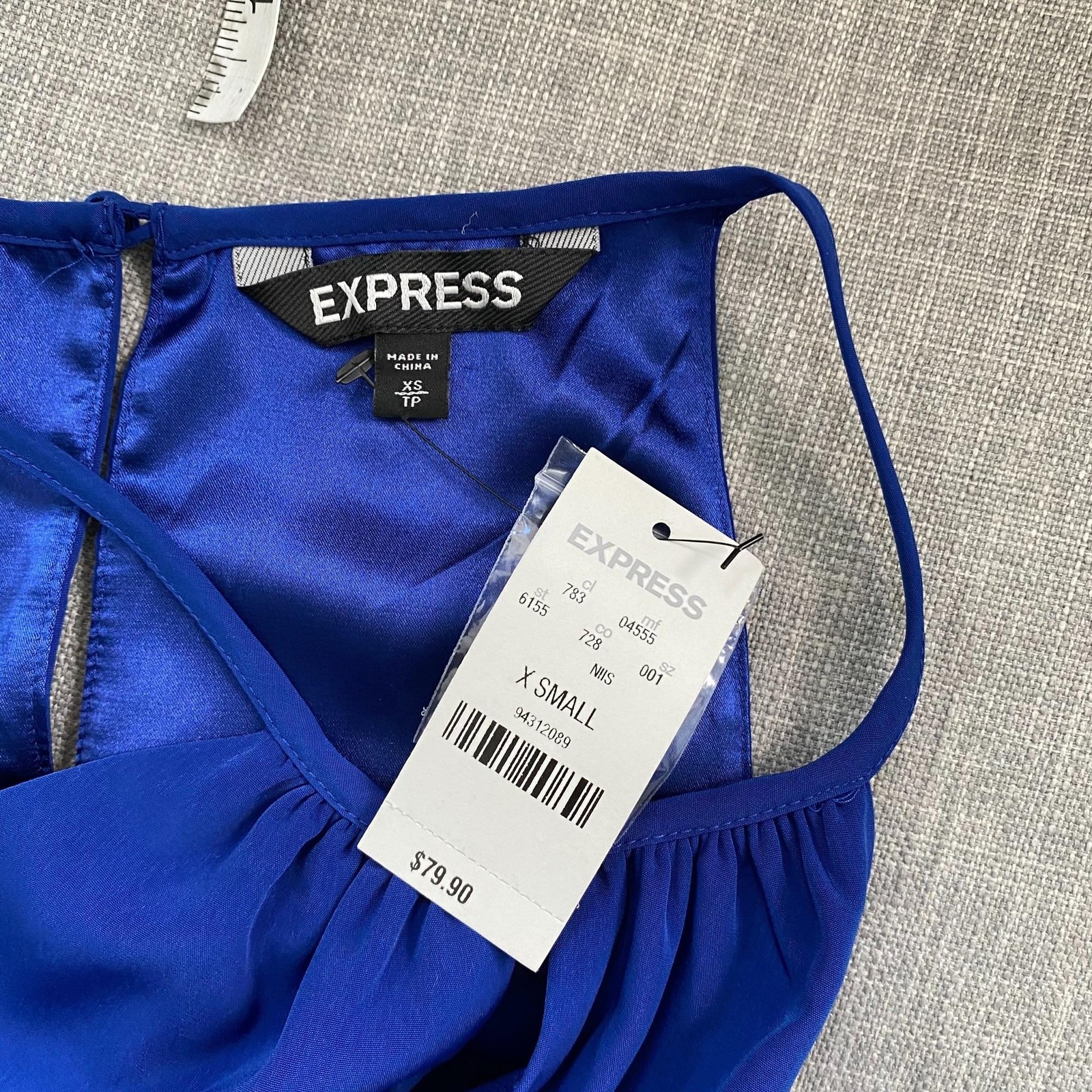 NWT Express Cobalt Blue Sleeveless Belted Dress Keyhole Neck Womens XS Party