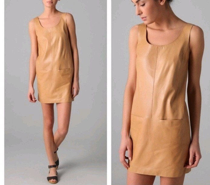 Vince Camel Leather Mini Shift Dress 8