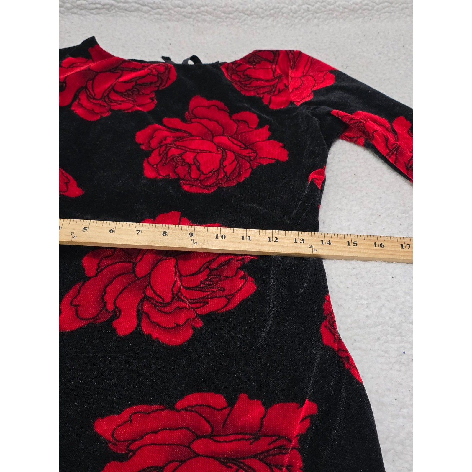 Thirty Thirty LA Red Rose Velvet Mesh Bell Sleeve Mini Dress Black M 7DDED260
