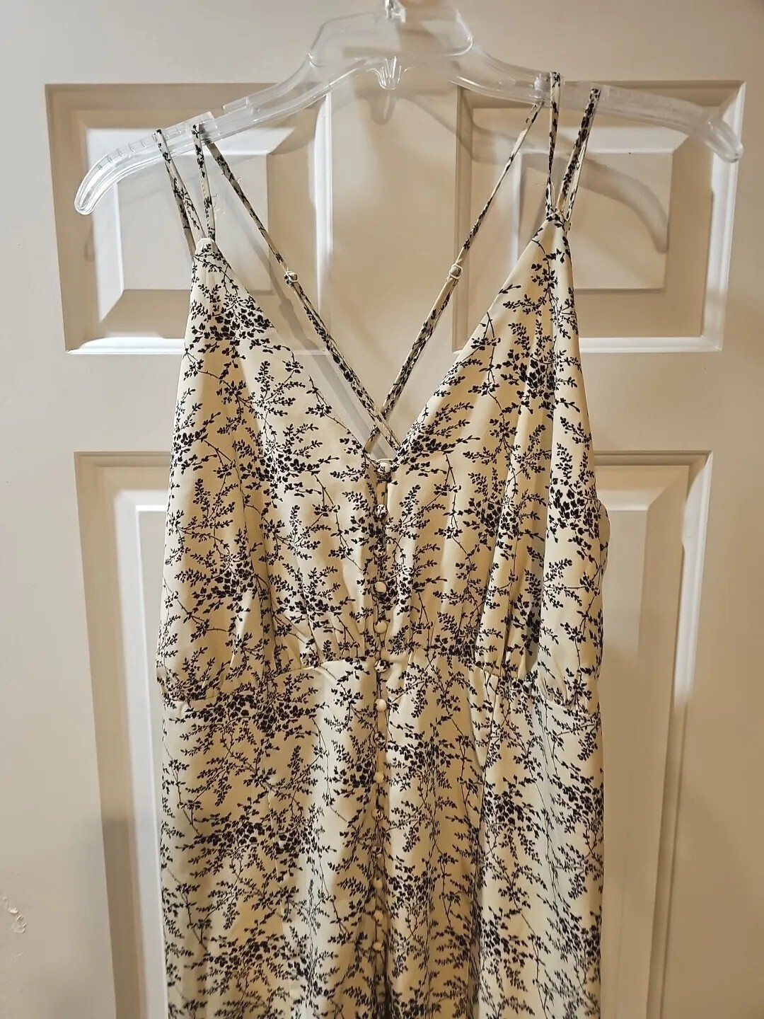 Mod Ref Women’s Maxi Dress Large Spaghetti Strap Covered Buttons Tan and Black