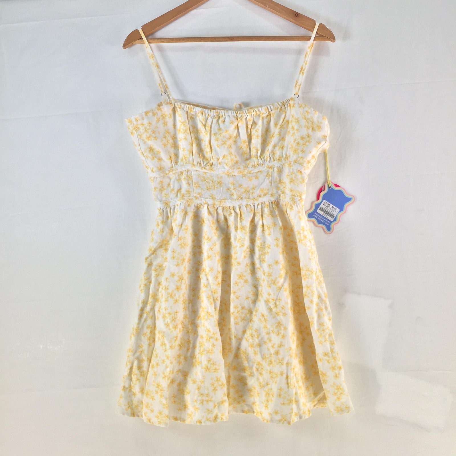 Ghanda Dress Womens Small Yellow Noni Mini Lemon Sorrento Floral Linen 128936