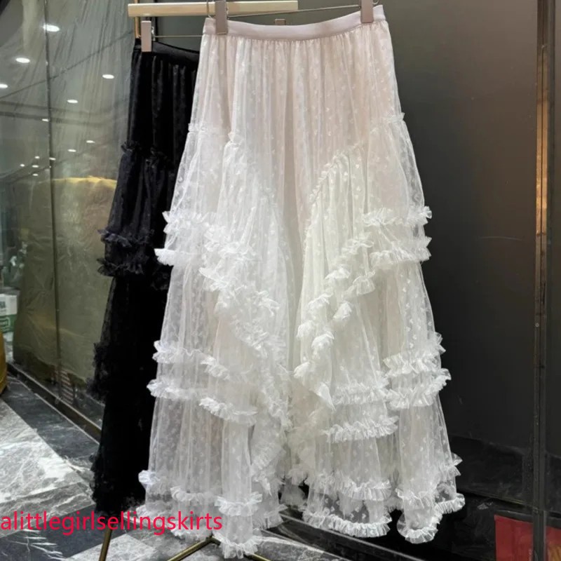 New in Women’s Spring Lace Patchwork Mesh Tutu Cake Long Skirt Women Sweet
