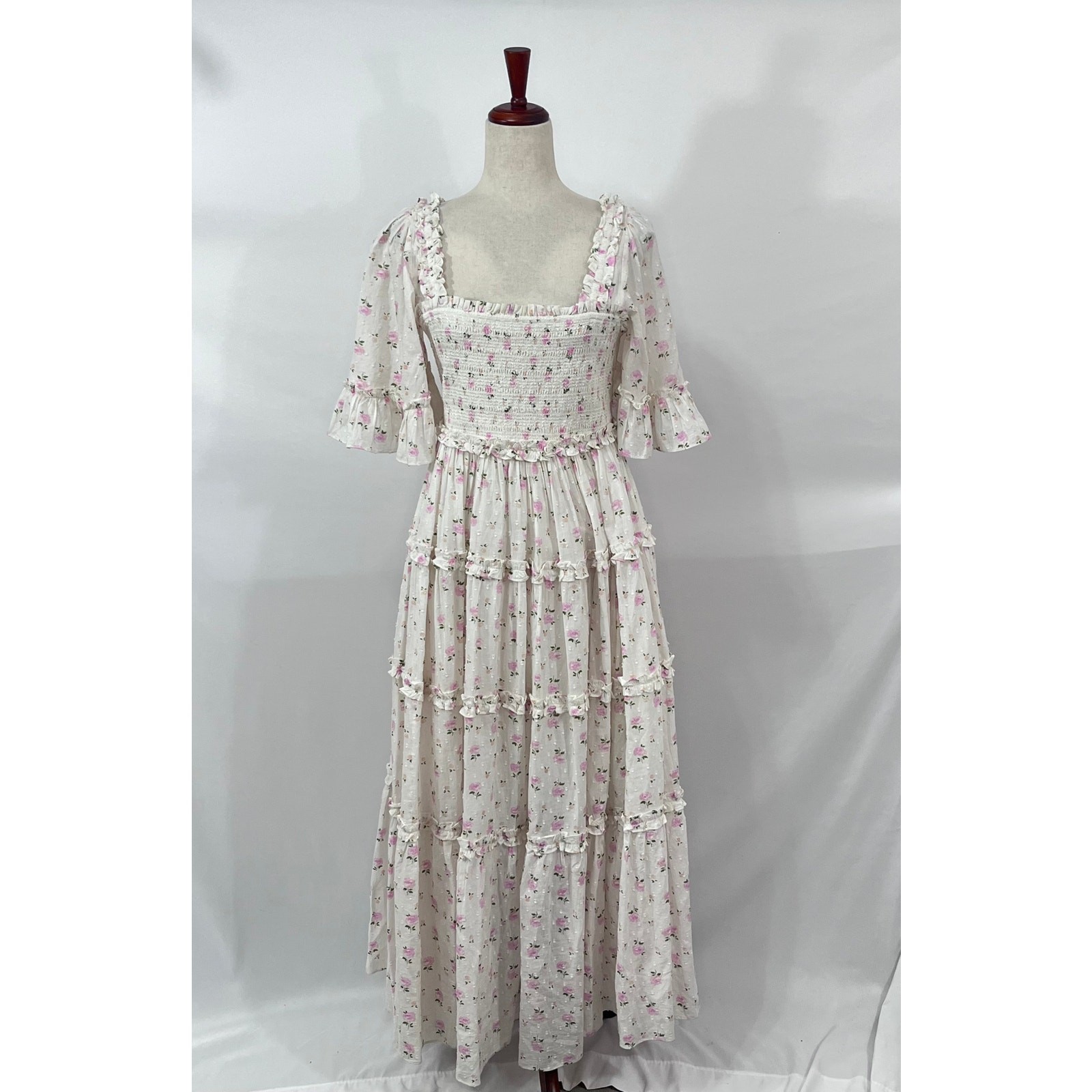 NEEDLE & THREAD Sz 8 US Bijou Rose Smocked Day Ankle Gown Dress