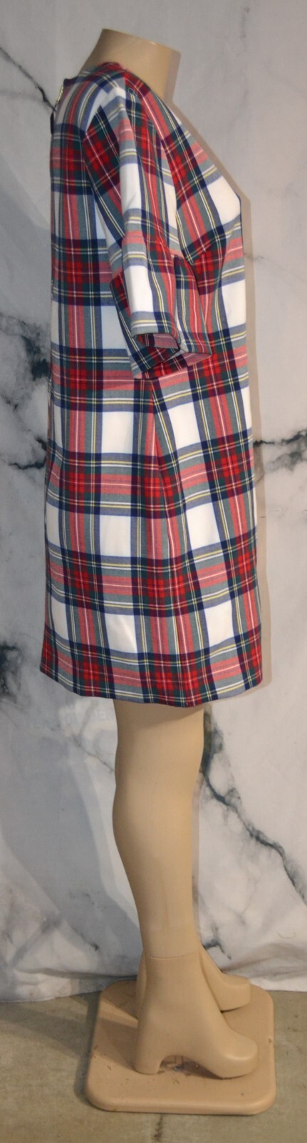 VINEYARD VINES White Multicolor Plaid Dress 14 Short Flared Sleeves Lined