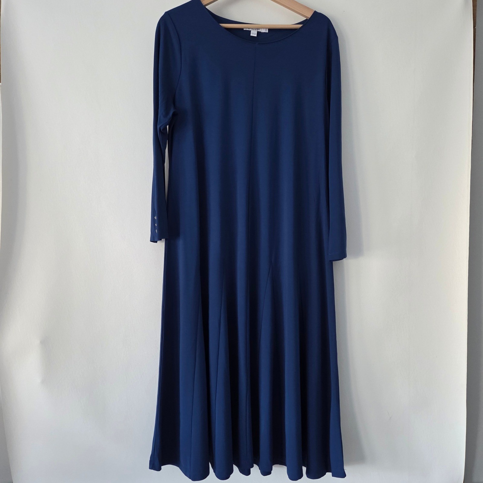 Chicos Navy Blue Long Sleeve Maxi Dress Boat Neck Button Cuff Size 2