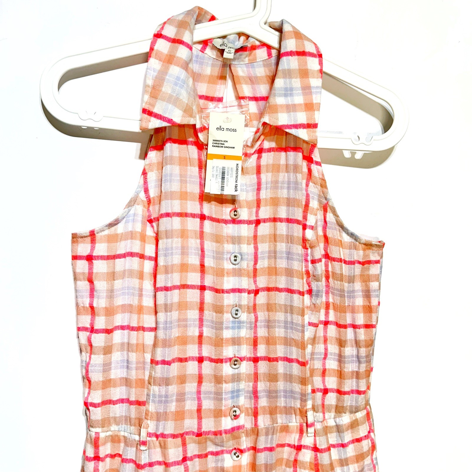 Ella Moss Christina Gingham Cut Out Back Button Front Midi Dress Size S (FLAWED)
