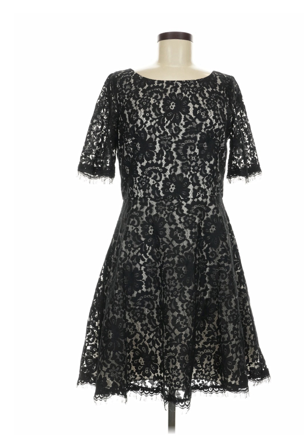 Banana Republic Black Floral Lace Lined A-Line Knee Dress Scoop Neck 14