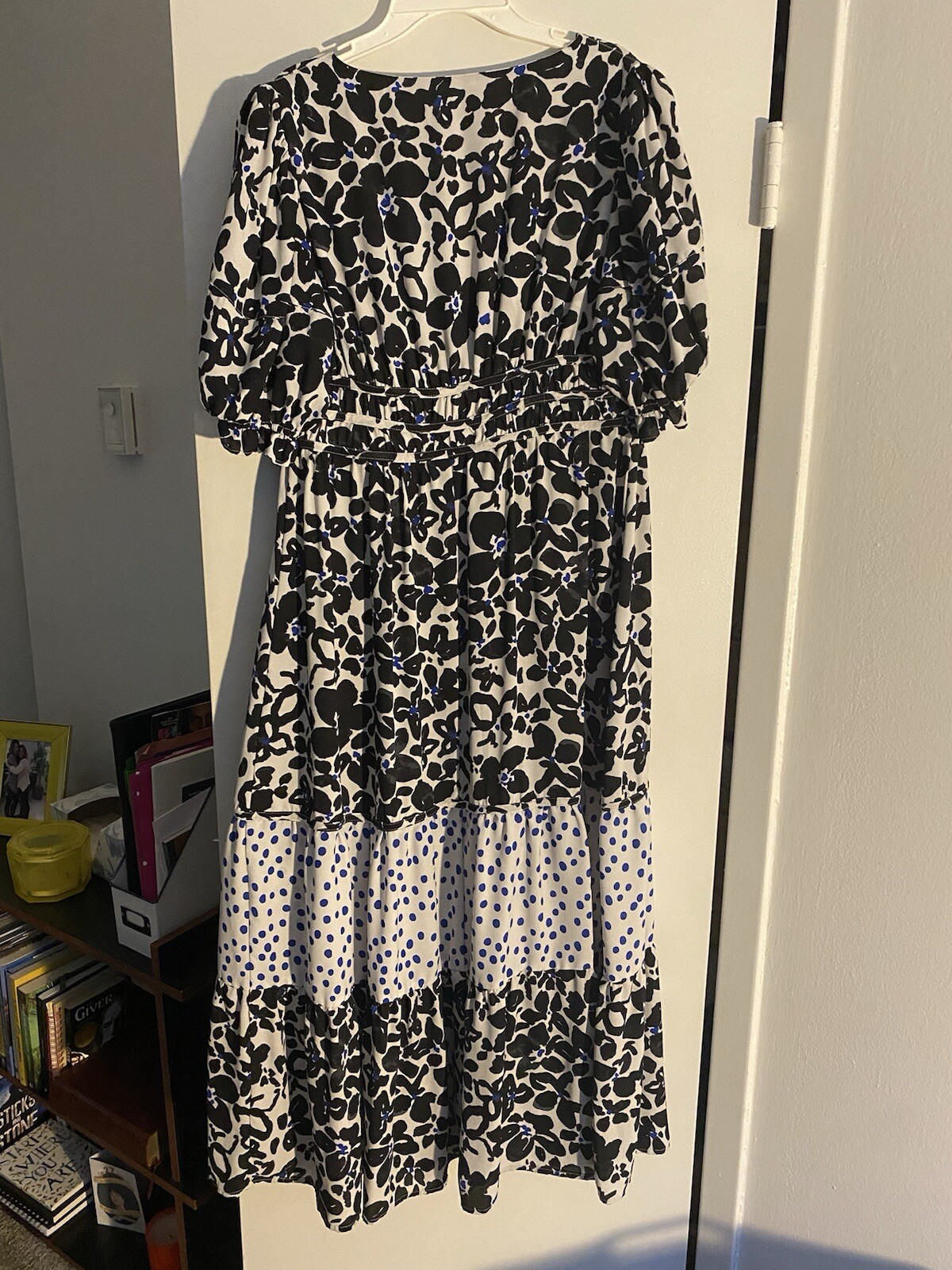 LOVE, WHIT by Whitney Port Black & White Floral Puff Sleeve Dress Size MD