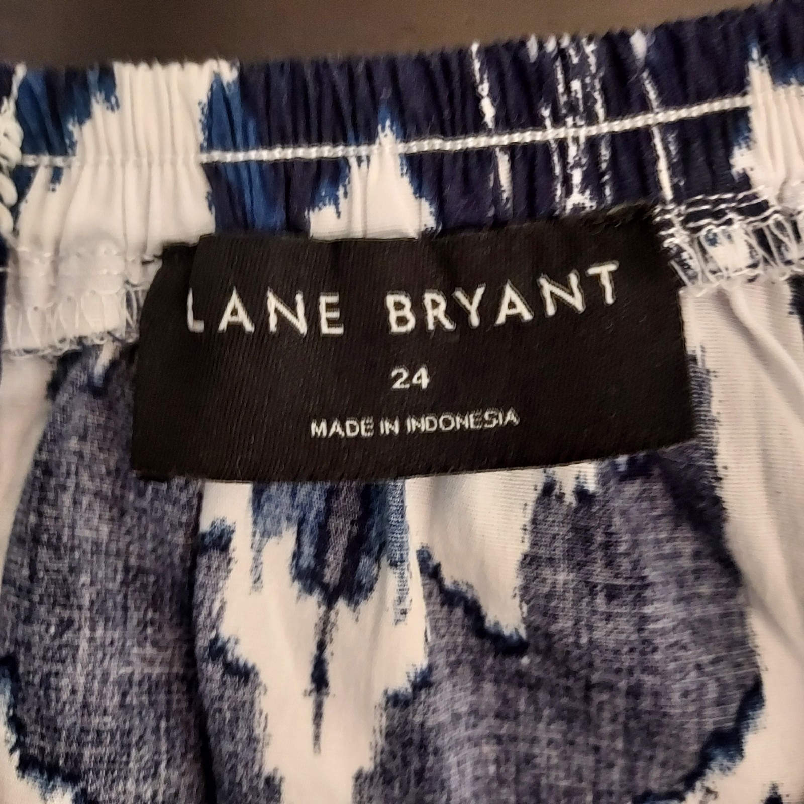 Lane Bryant Blue White & Black Ikat Pattern Dress Elastic Tie Pockets Sz 24