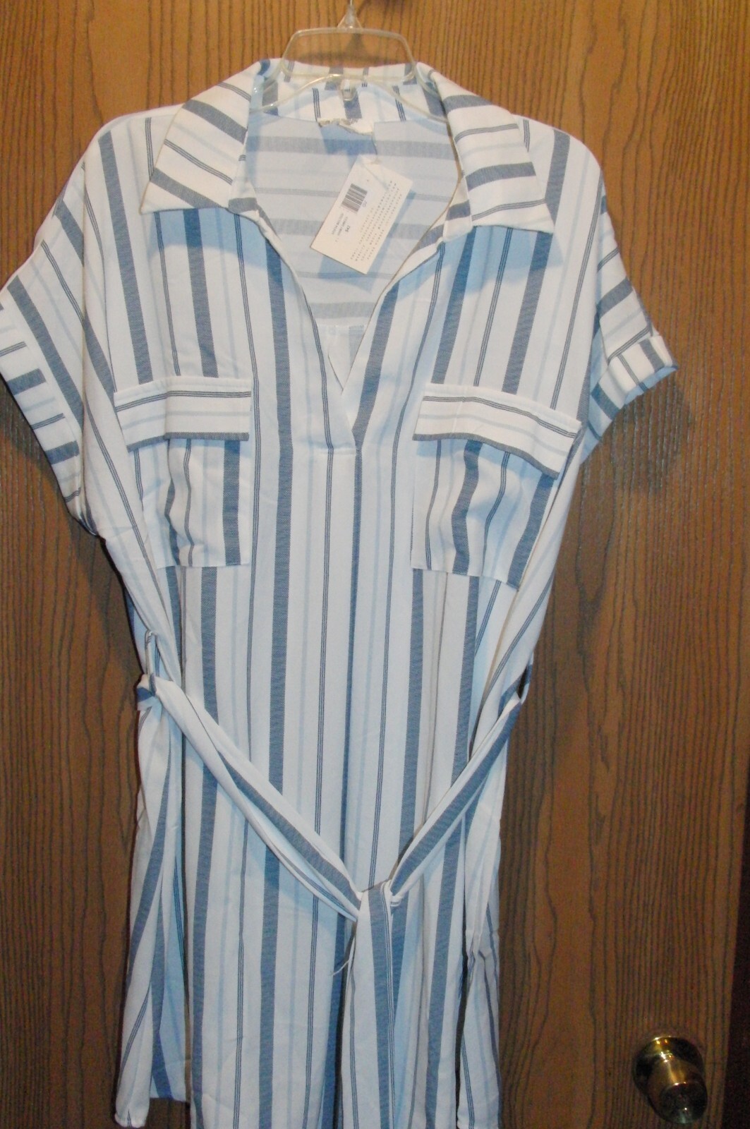 Perch by Blu Pepper Sofia Belted Shirt Striped Polyester Dress 2XL NEW $42