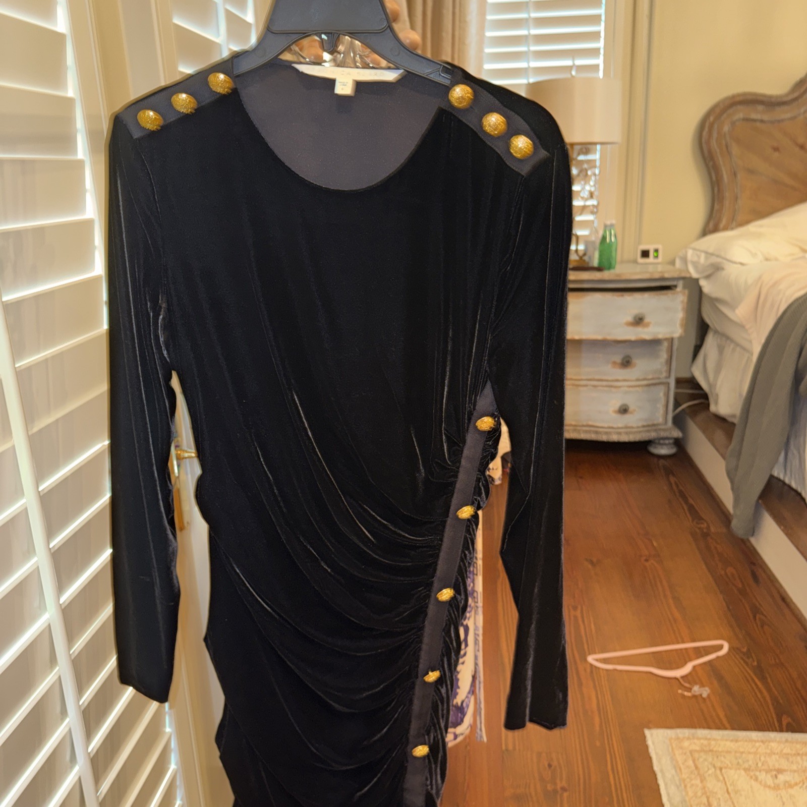 Veronica Beard Ira Dress Velvet Button Size 6 Velour Midi Black Asymmetrical