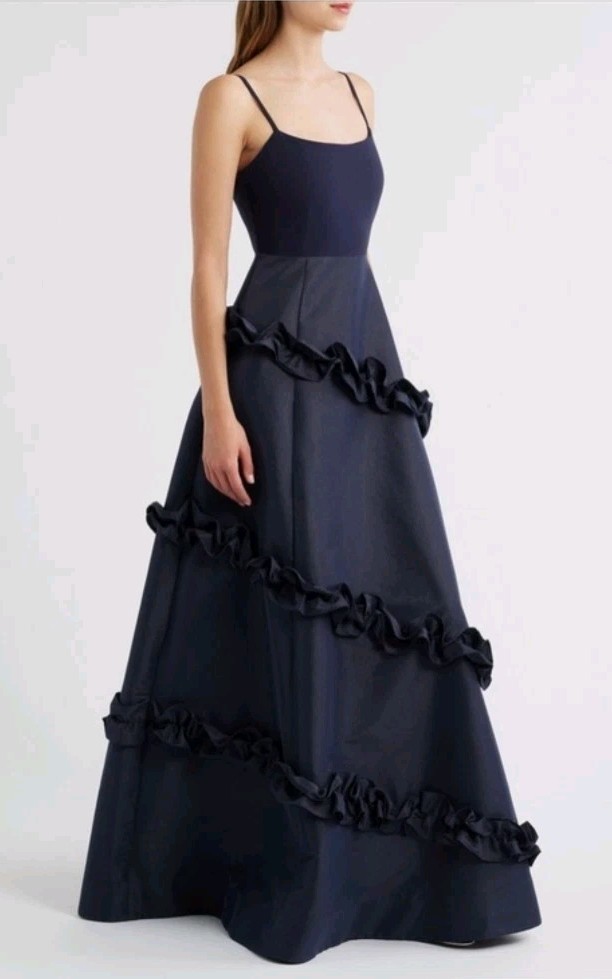 Likely Arissa Ruffle Trim Ballgown Dress Gown Navy, Size 6