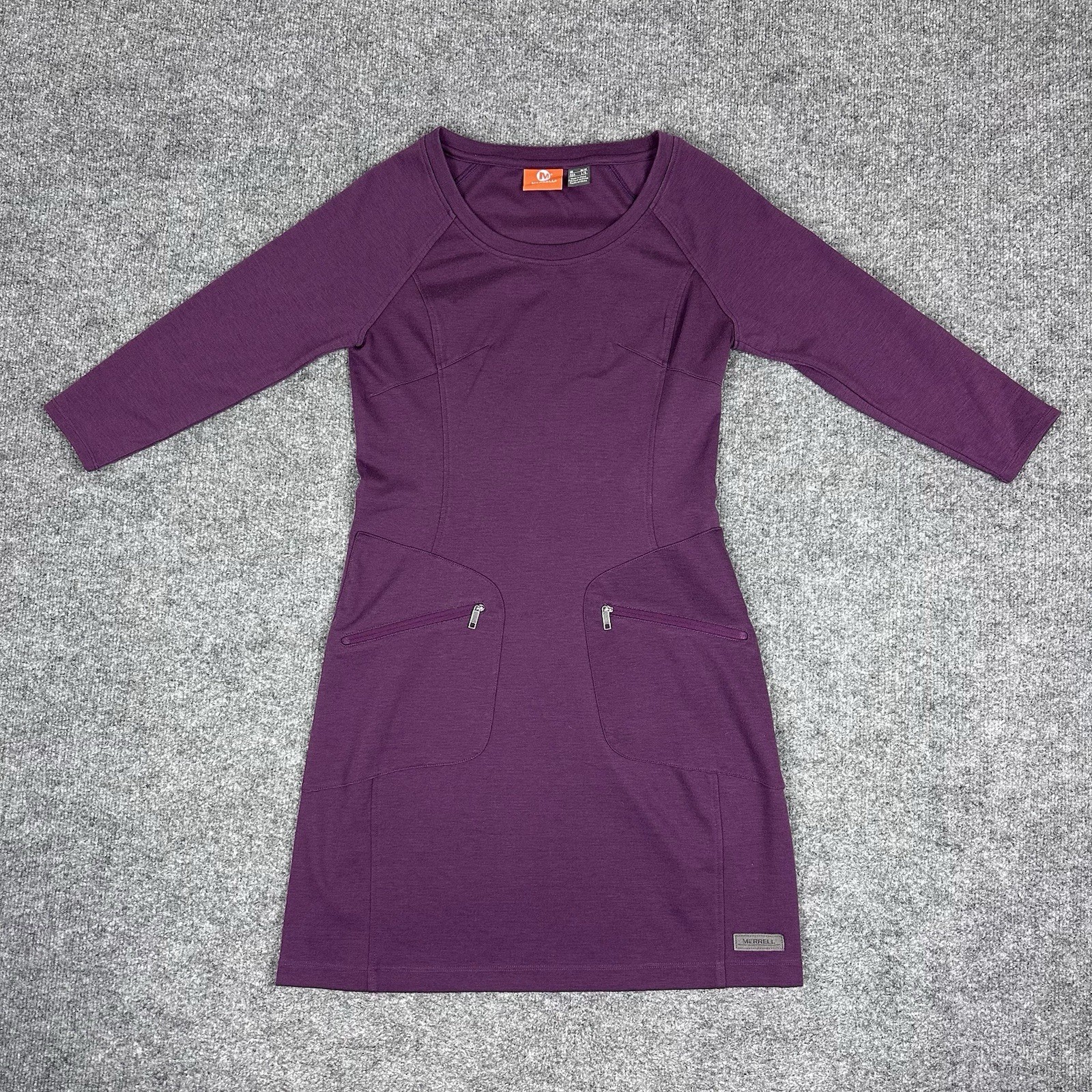 Merrell Ostrova Dress Womens M Maroon Stretch Comfy 3/4 Sleeve Pockets Knit