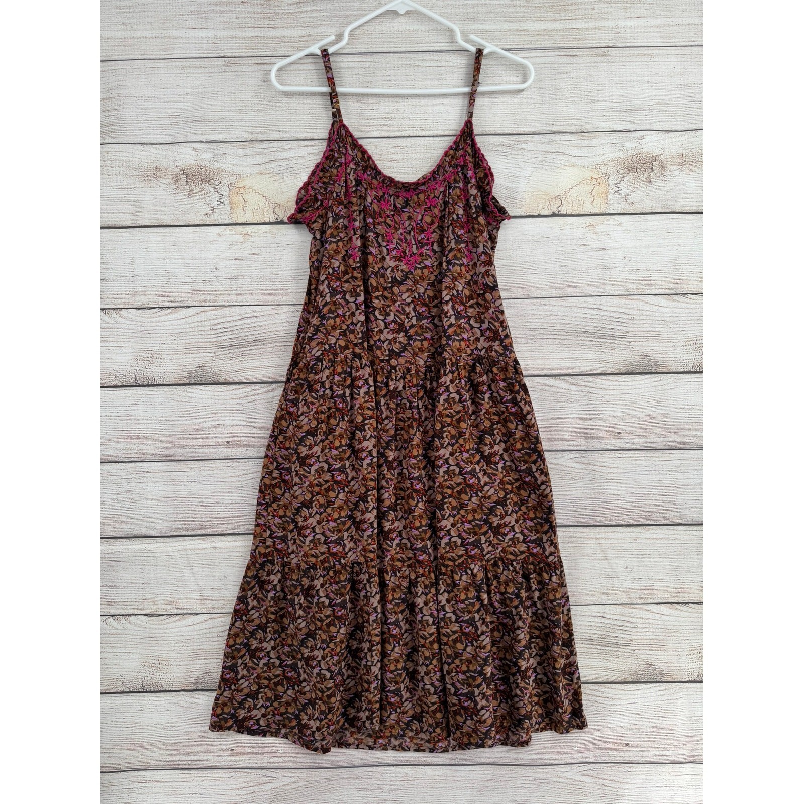 Natural Life Rayon Floral Embroidered Tank Dress Womens XS/S Pink Beige Brown