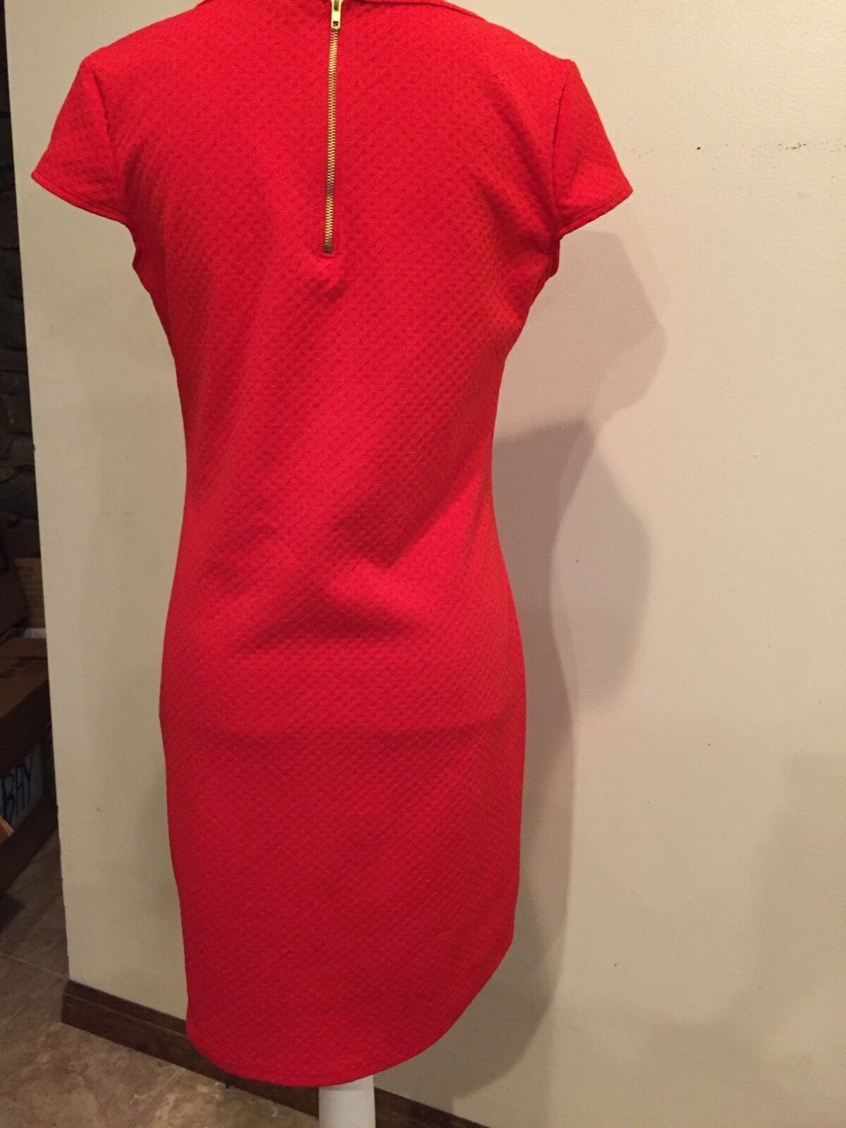 Espresso Dress, Small, Red, Cap Sleeves, Machine Wash, Stretch, Zip light weight