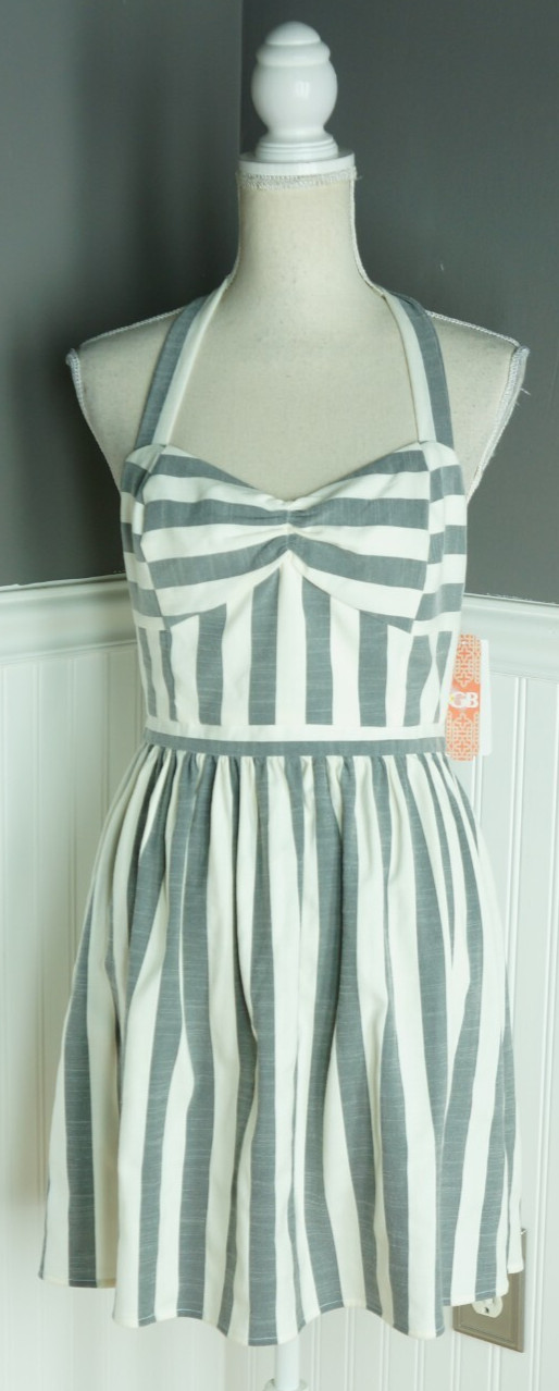 NWT GB Gianni Bini M Sweetheart Neckline Halter Chambray Striped Short Sundress
