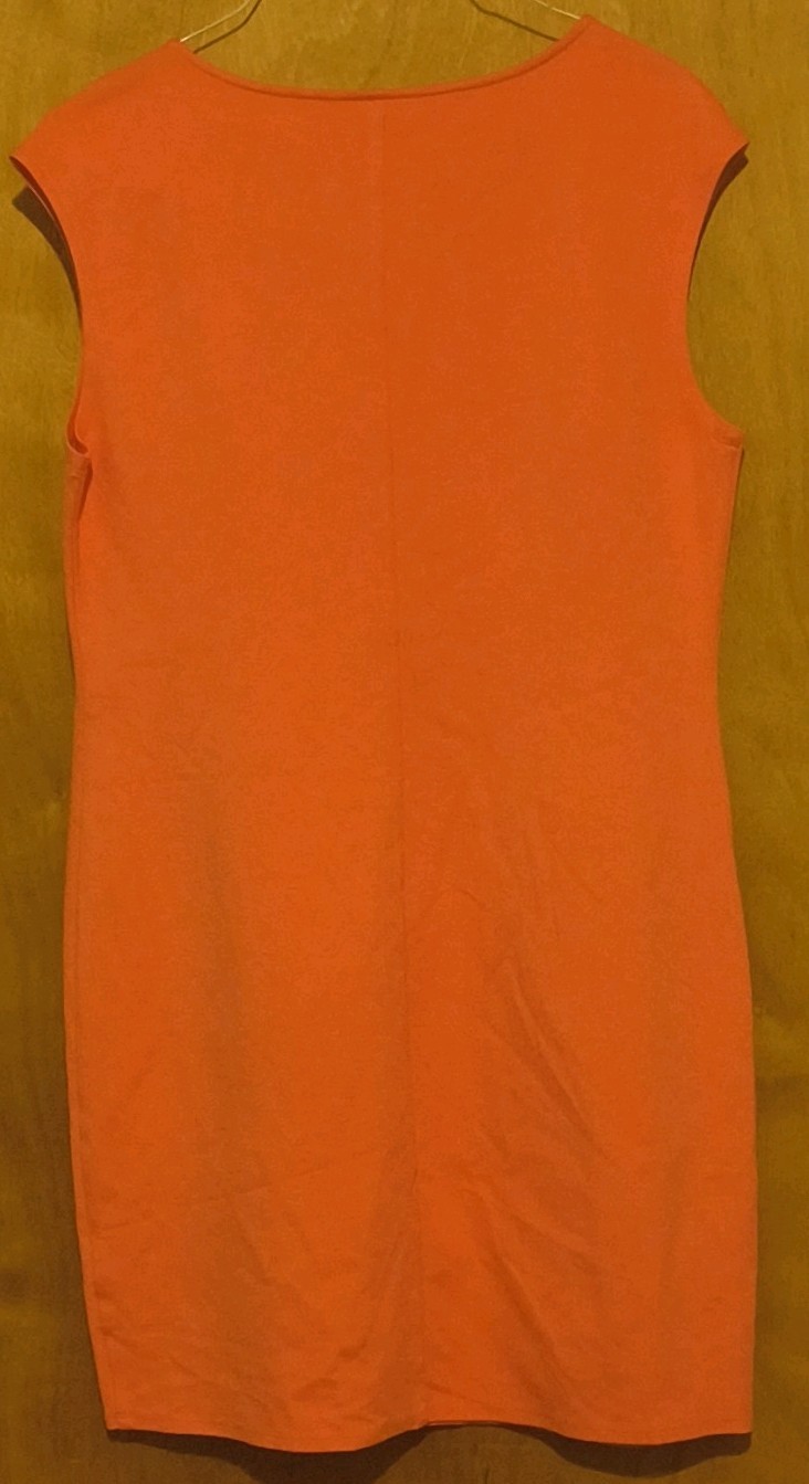 Nine West Orange Solid Knit Scoop Neck Cap Sleeve Shift Knee Dress Pullover L