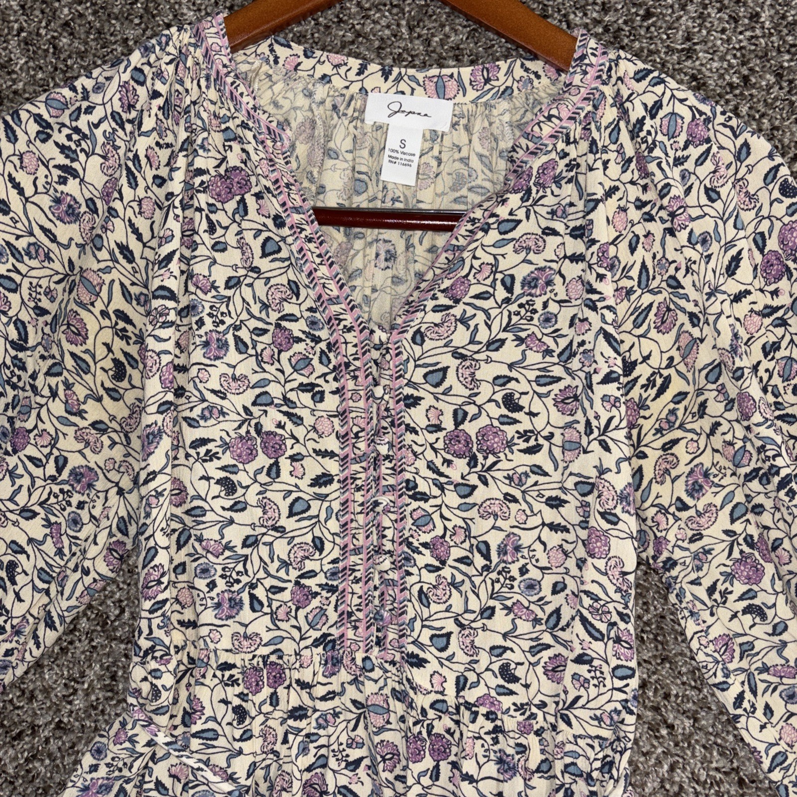 Japna Boho Button Front Long Sleeve Mini Dress Size S Ruffled Bottom Paisley EUC