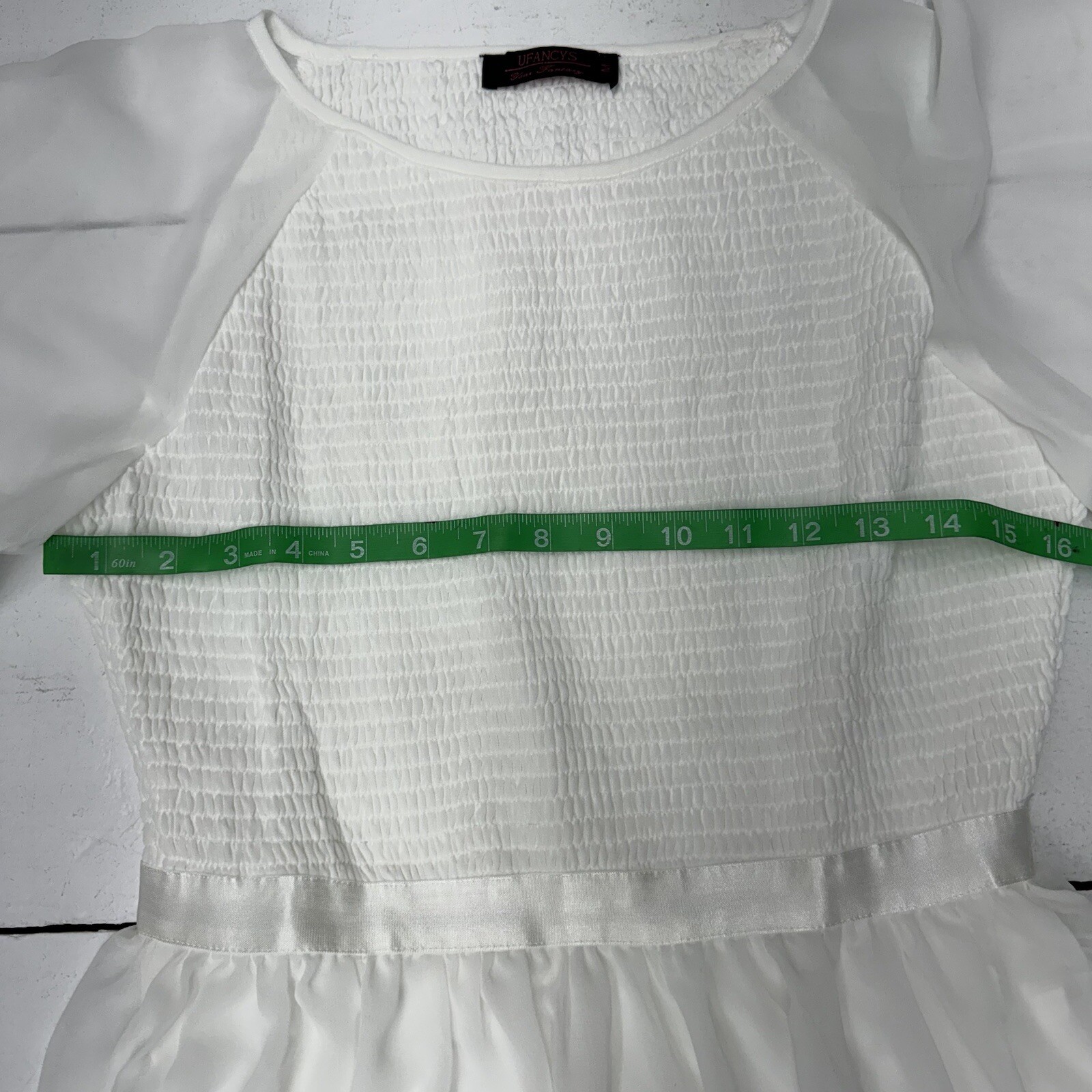 UFANCYS Whit Short Sleeve Smocked Corset Maxi Dress Flowy Womens Size M