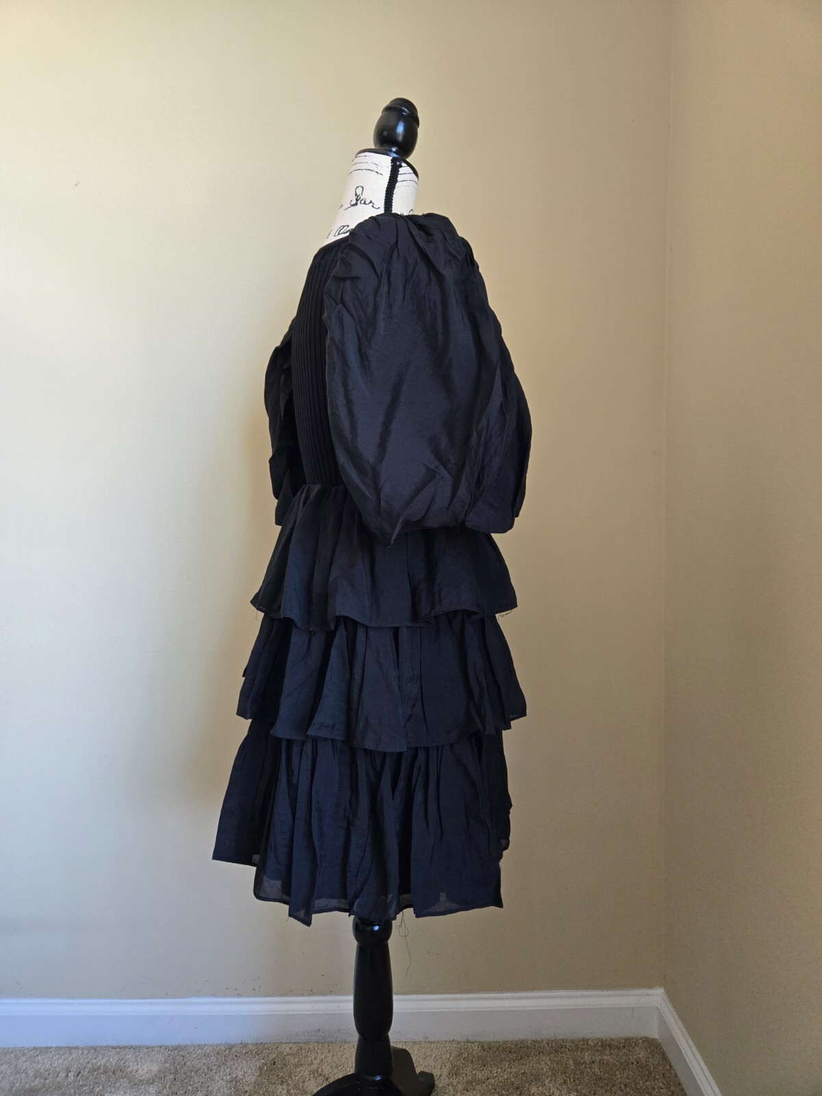 Sofie the Label black ruffle mini dress puff sleeve womens S