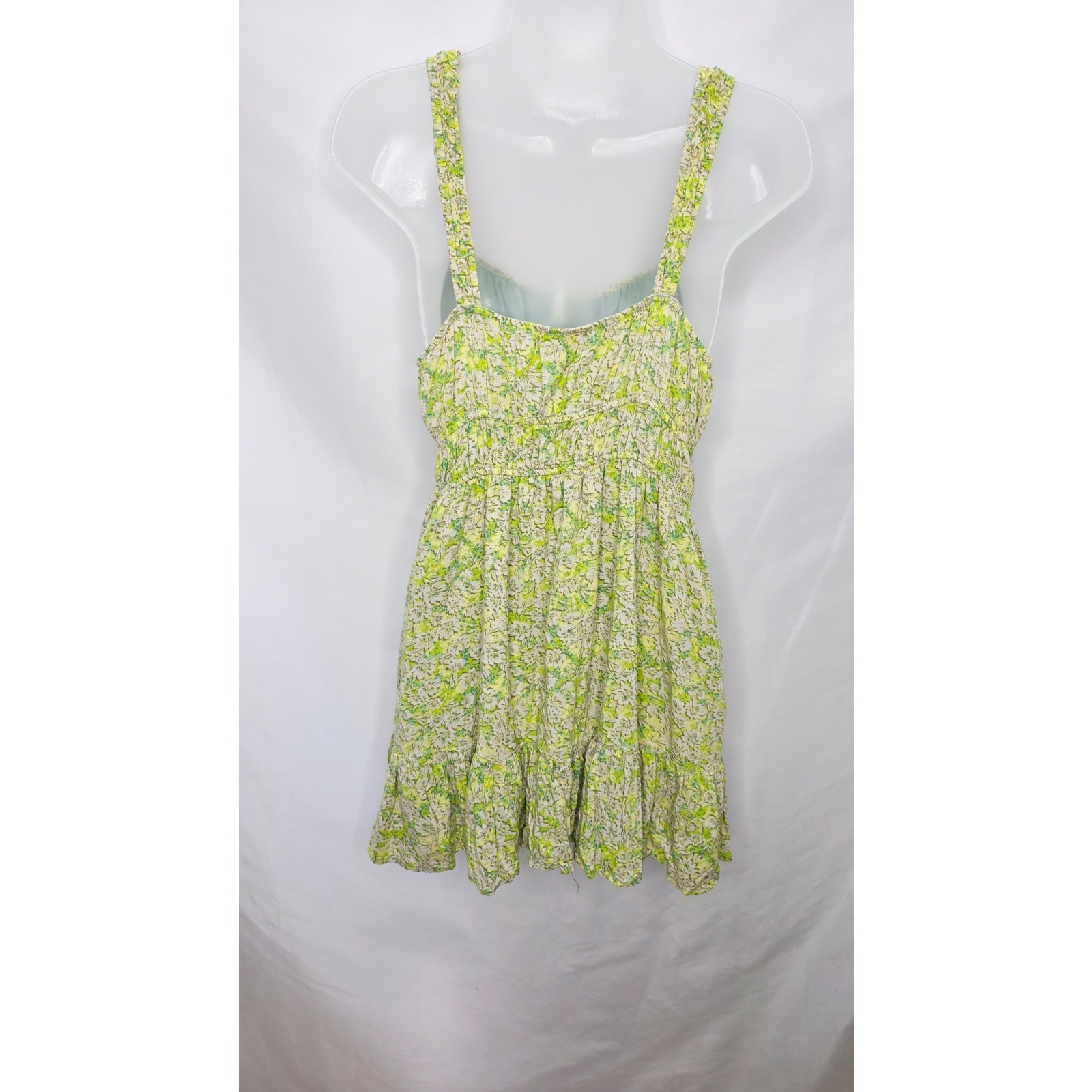 American Eagle Green Floral Tie Front Baby Doll Mini Dress Milk Maid Coquette M