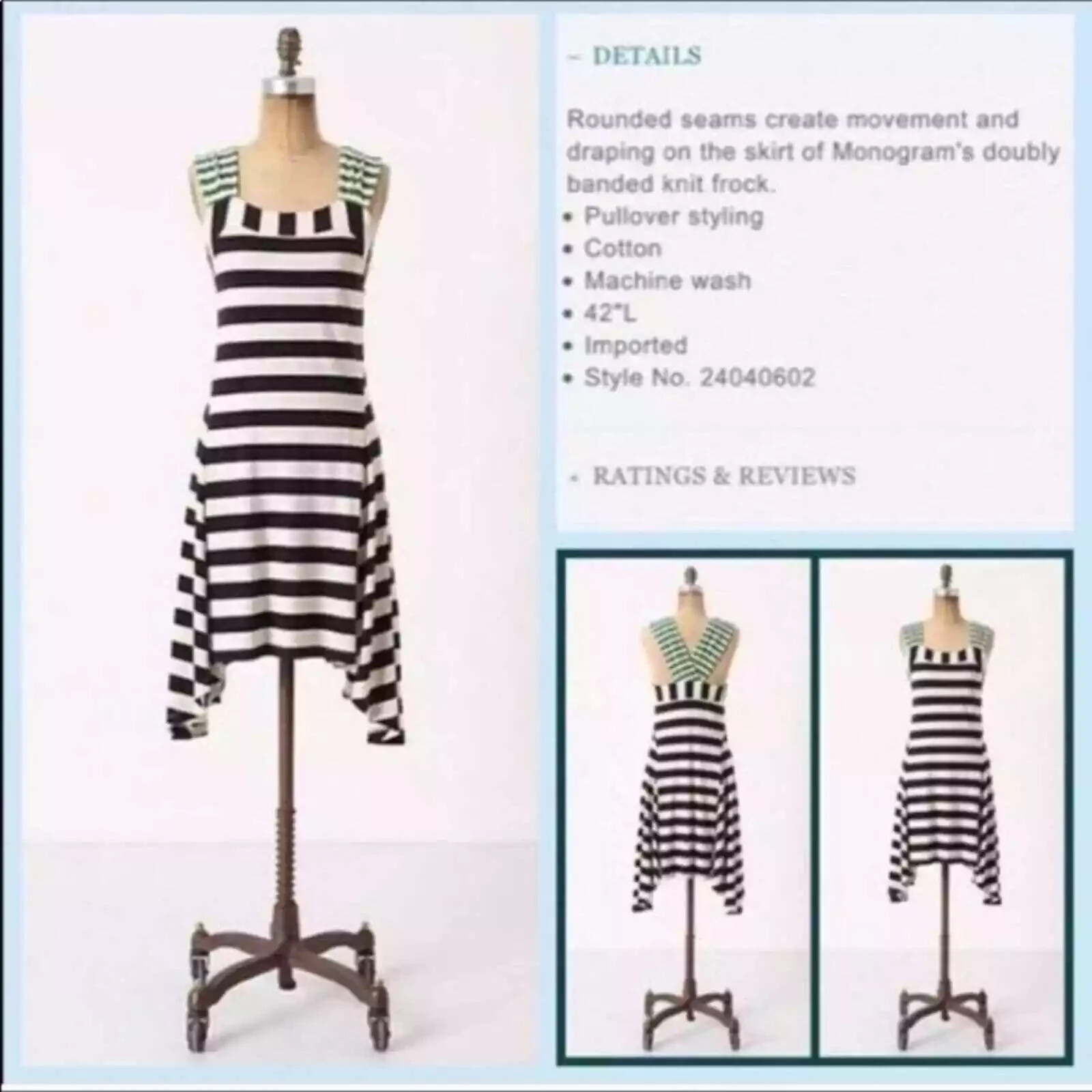 Anthropologie HWR Monogram Split Stripes navy/Green Cotton Knit Sundress Medium