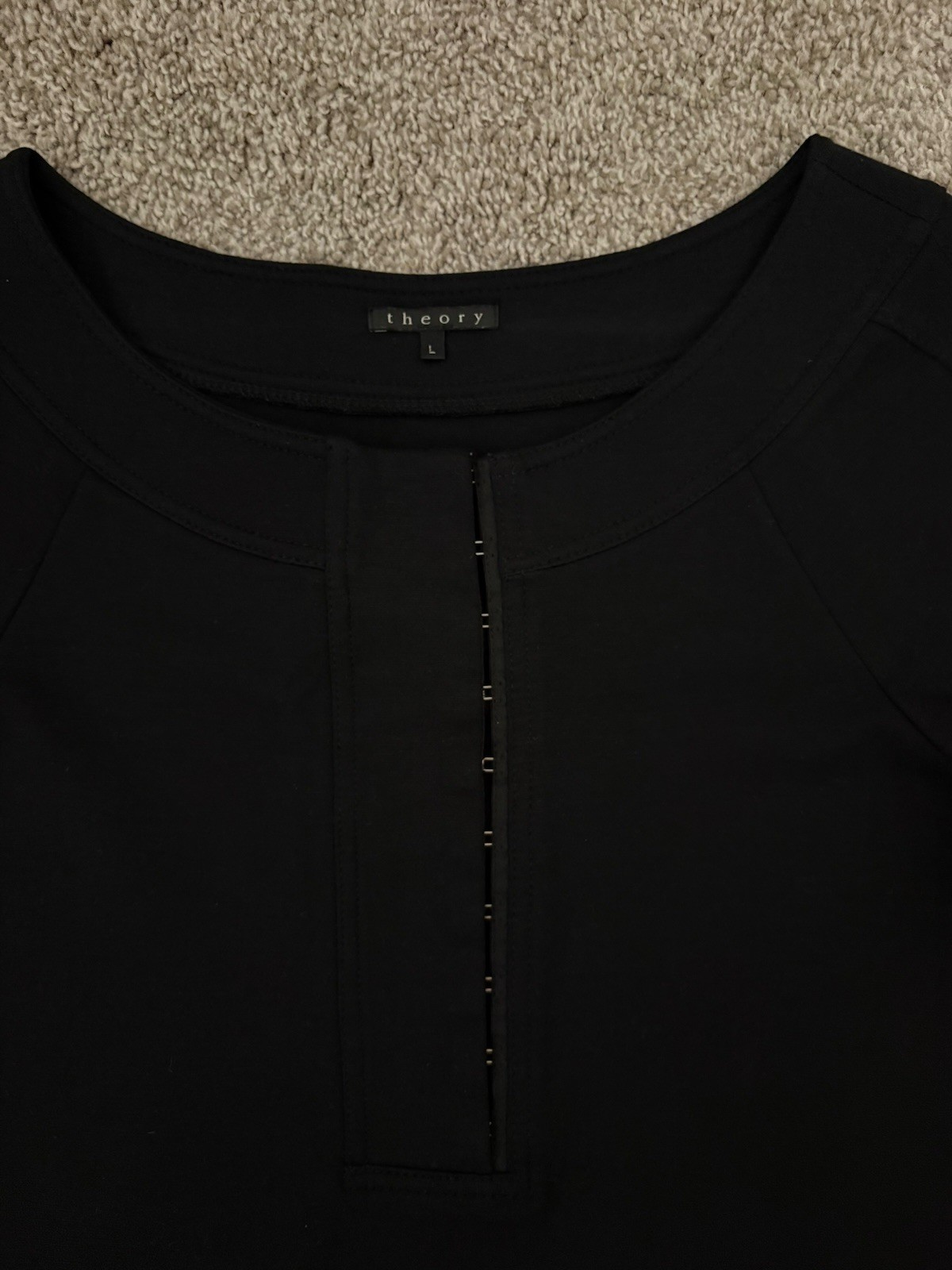 Theory Womens Shift Dress L Black Short Sleeve Short Hook & Eye Round Neck