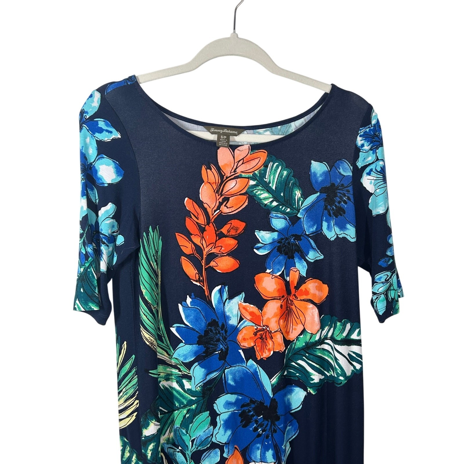 Tommy Bahama Womens Small Tropical Shift Dress Resort Vacation 3/4 Sleeve