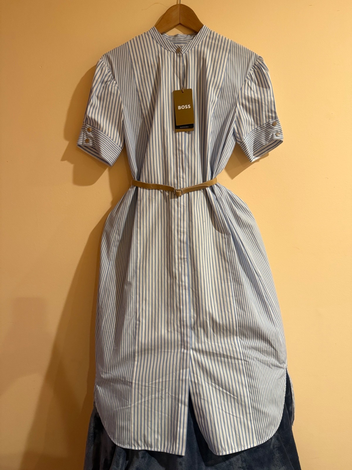 Boss summer dress size 2 blue -white stripes 100% cotton original price $495