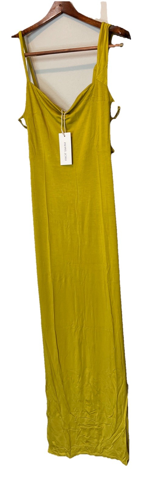 Riot Swim Monroe In Fiji Yellow Coverup Side Split Maxi Dress S/M Resort NEW