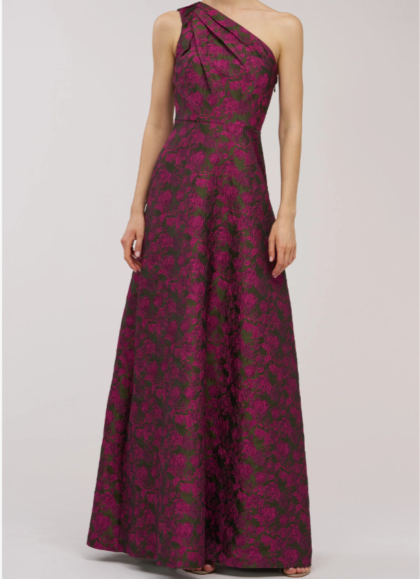 New, Kay Unger Ashley Metallic Floral Jacquard Gown in Wild Berry Sz 16 #LD225