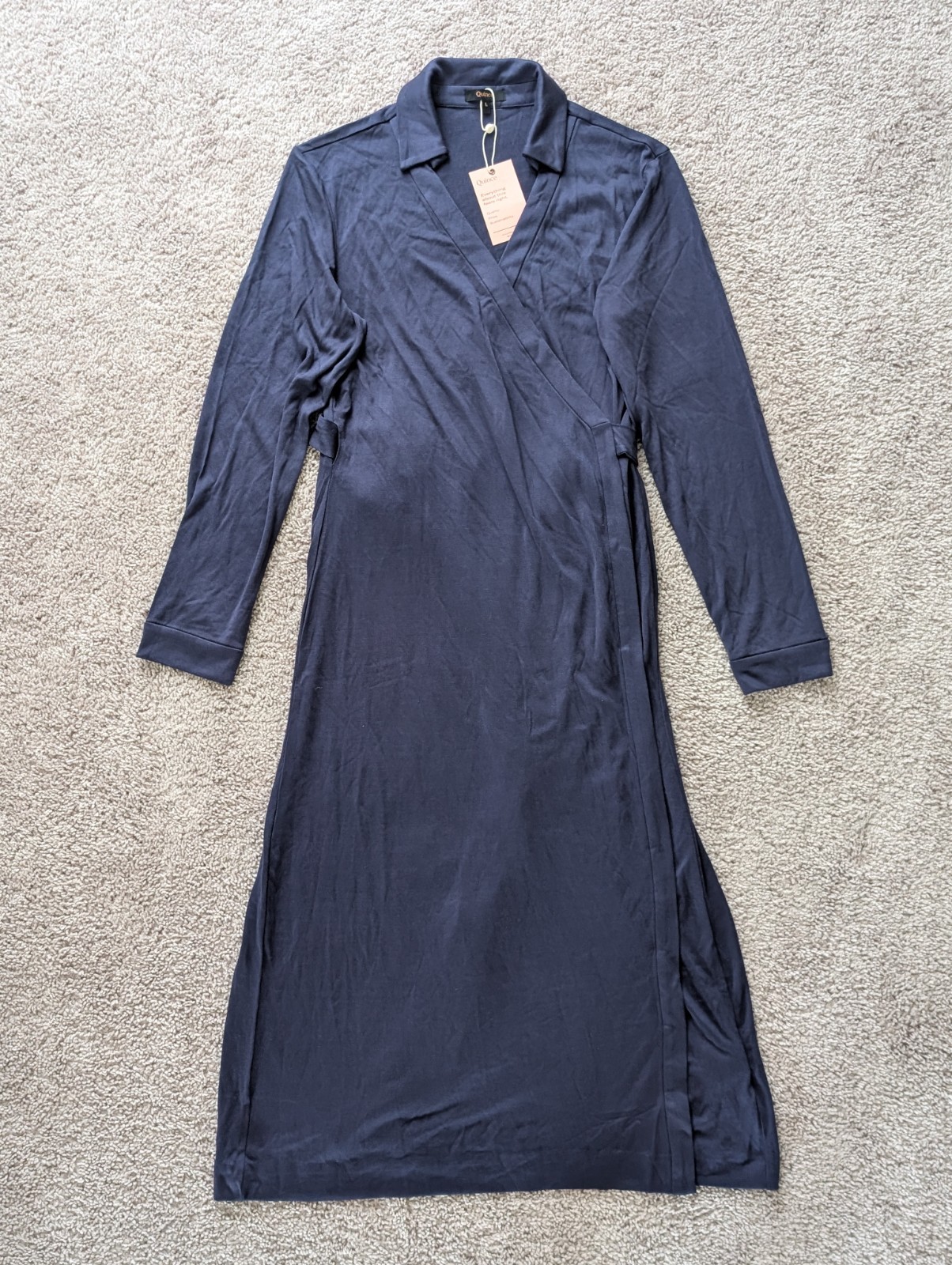 Quince 100% Silk V-Neck Jersey Midi Wrap Dress Womens Large Navy Blue NWT