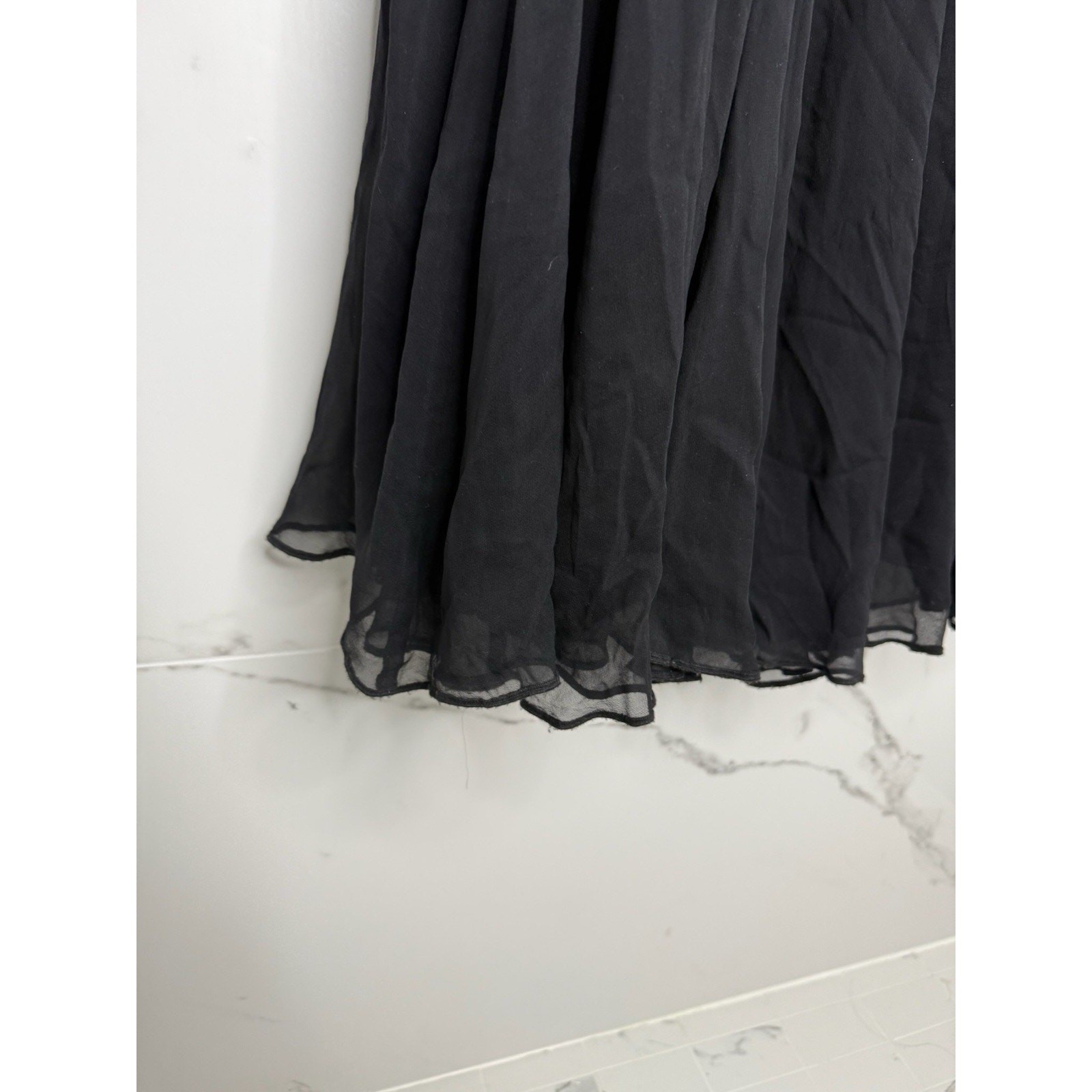 Rebeca Taylor Black chiffon Strapless Dress Studded Rhinestone Lace Bodice Sz 6