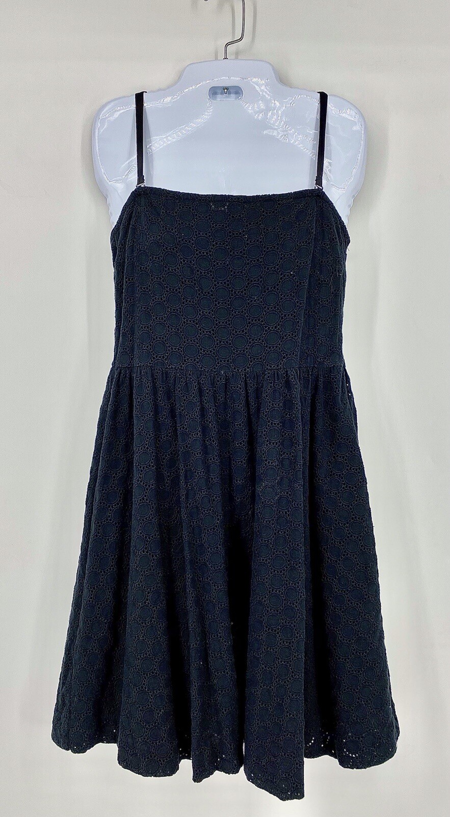 Garnet Hill Black Eyelet Cutout Dress Size 6 Adjustable Straps Side Zipper Lined