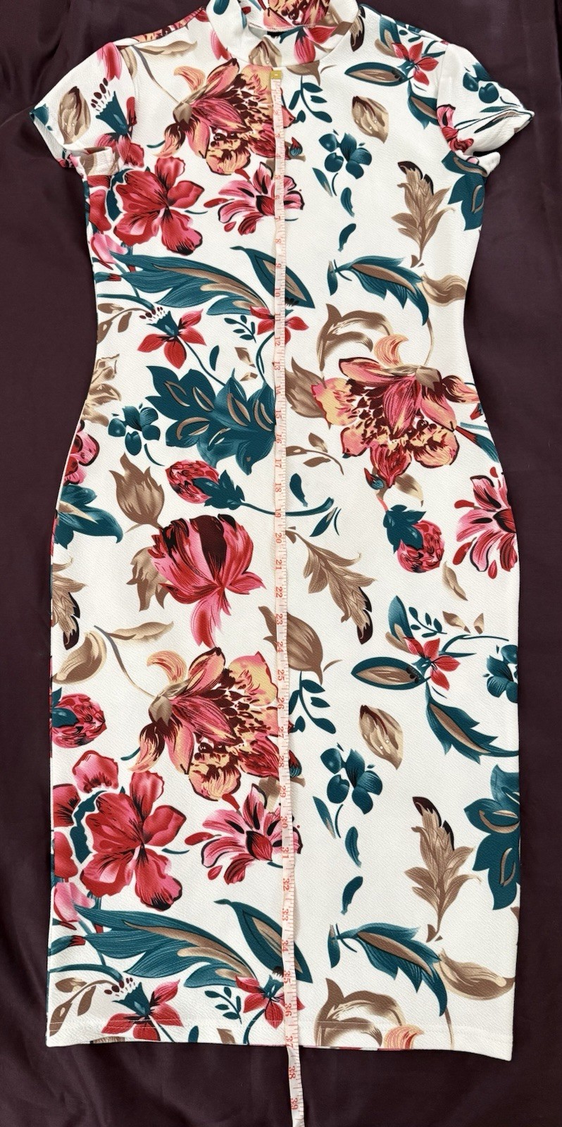 SHEIN Clasi Floral Mock Neck Bodycon Midi Dress White Pink Size S EU 36 US 4