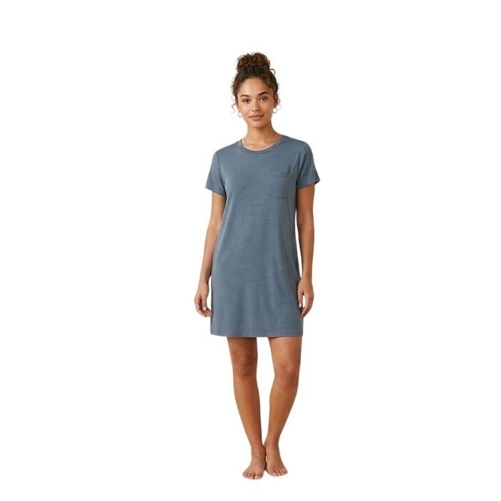 Free Fly Pocket Dress Womens Medium Blue Excellent Bamboo Viscose Short Sleeve