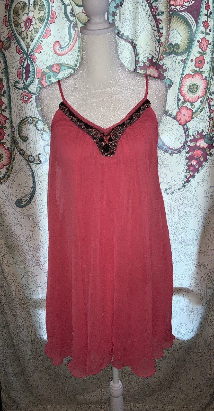 EXPRESS Pink Chiffon Cover Up Dress Trapeze Swing Bead Embellishment Size SMALL
