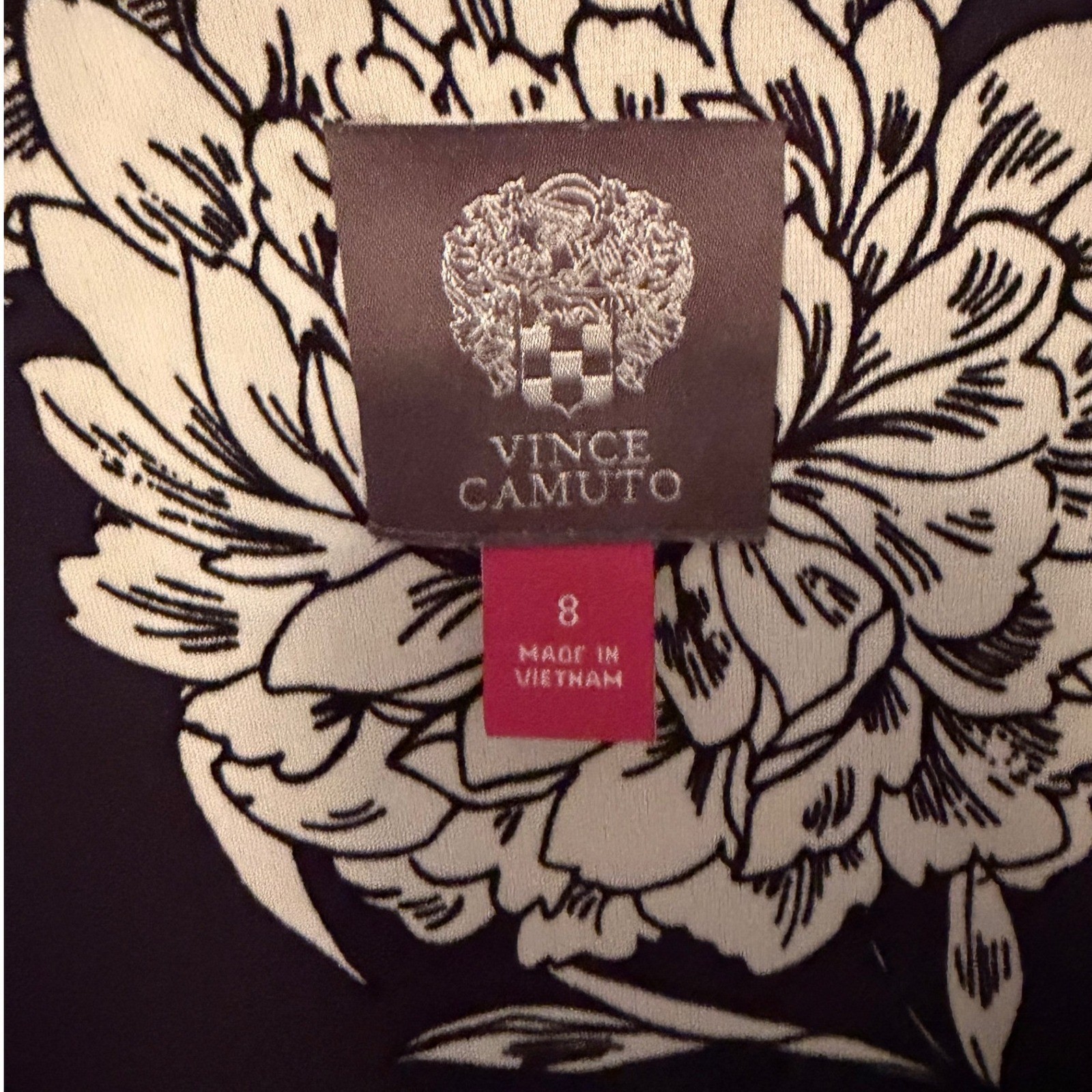 Vince Camuto Navy Blue White Floral Wrap Dress Elbow Sleeve V-Neck Size 8